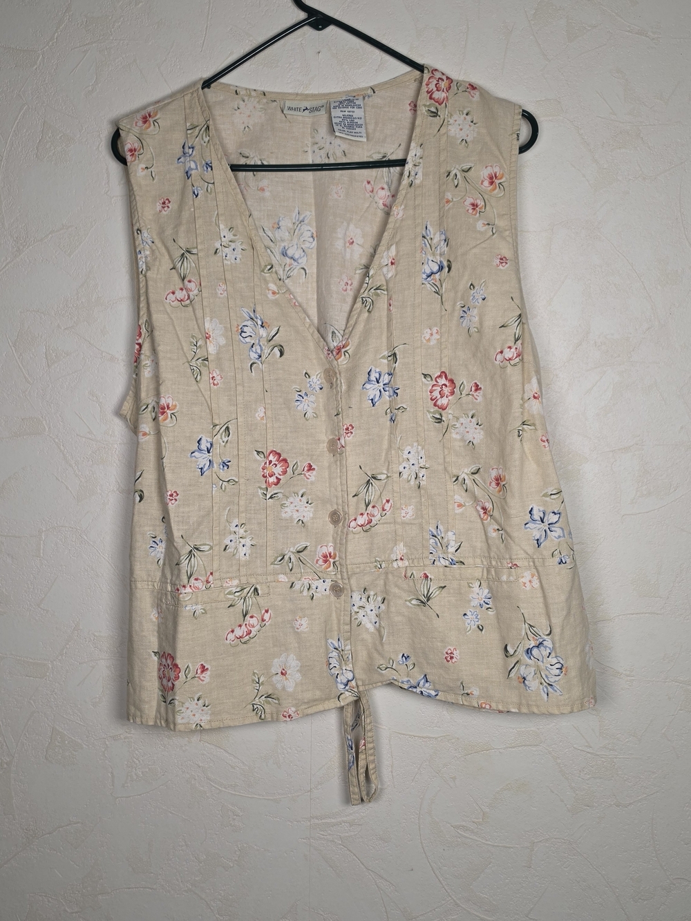 VTG 90s White Stag Linen Blend Floral Button Front Sleeveless Blouse Boho large
